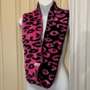 Fuzzy Pink and Black Animal Print Scarf